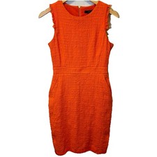 J. Crew Women’s Dress 4 Orange Sheath Sleeveless Lined Pockets Fringe Knit
