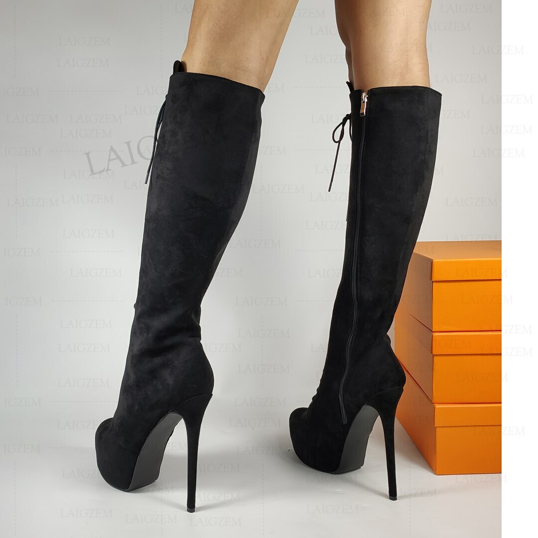 Women Knee High Platform Boots Side Zip Up Stiletto Heels Boots Shoes ...
