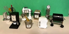 Mini clocks kitchen appliances, utensils, outdoor grill, champagne bucket +