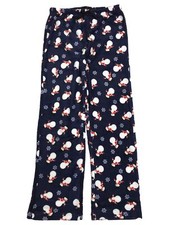 Womens Plush Blue Snowman  Snowflake Print Sleep Pants Pajama Bottoms