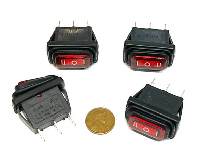 4x Waterproof Rocker Switch Red SPDT ON OFF ON Actuator KCD3 20A/125VAC 3pin E31