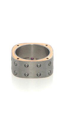 Roberto Coin Pois Moi Stainless Steel & 18k Rose Gold Ring Sz 10 7771525ASH03R