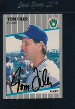 1989 Fleer #185 Tom Filer Brewers Signed Auto *30082