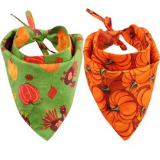 2 Pack Thanksgiving Dog Bandana Reversible Triangle Bibs Scarf Accessories fo...