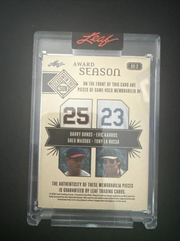 Camiseta deportiva Barry Bonds Greg Maddux Eric Karros Tony LaRussa 2025 hoja cuádruple (1/8) #3 Foto 2 de 2