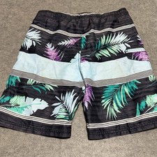 Kanu Surf Boys Swim Trunks XL 18/20 Tropical Palm Leaf Stripe Board Shorts Black