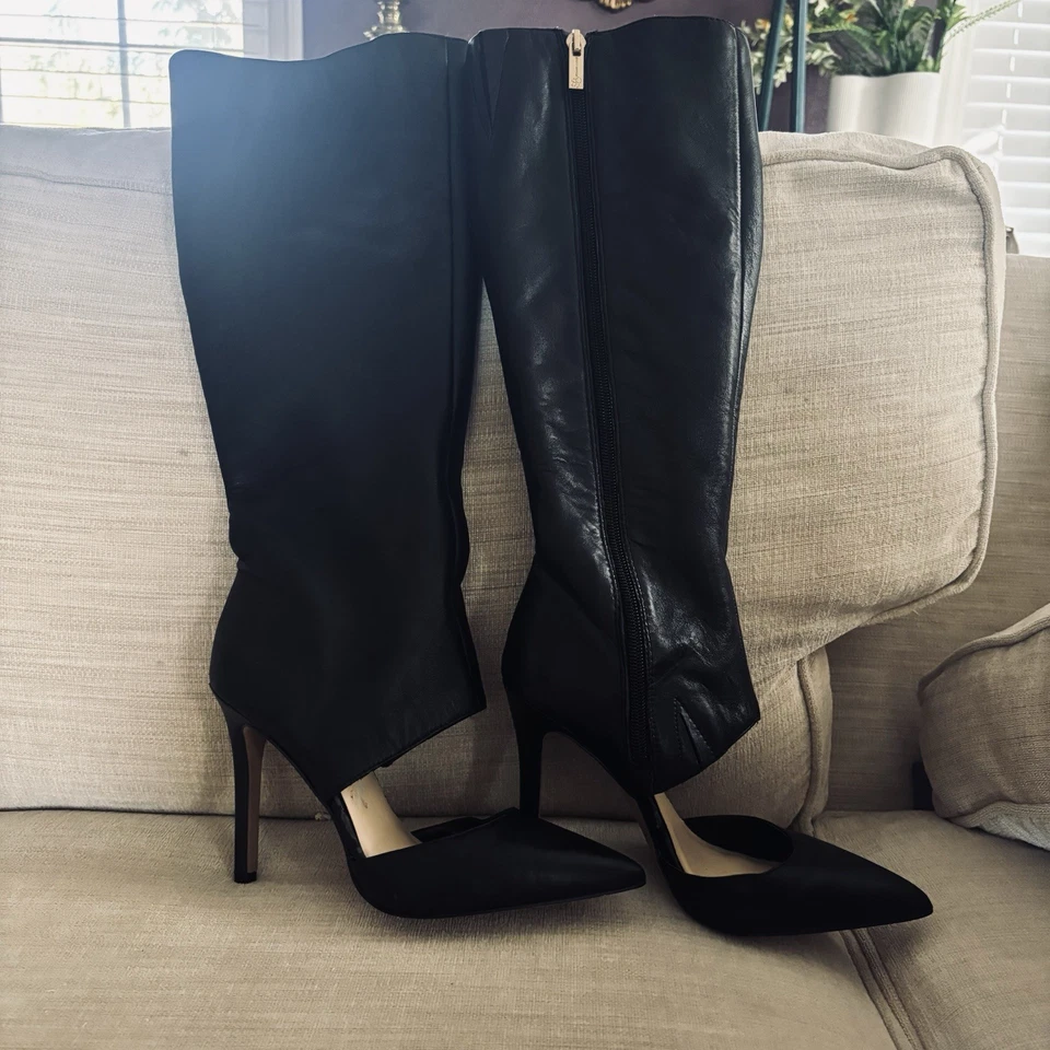 Botas de cuero Jessica Simpson punta puntiaguda negras hasta la rodilla para mujer talla 7” Foto 3 de 4