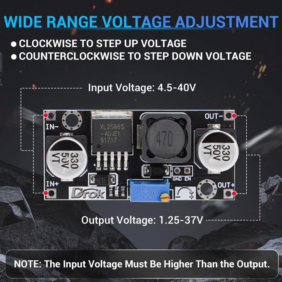 DROK 5 Pcs DC Step Down Variable Voltage Regulator 36V to 24V 12V 5V 3.3V 3V - Image 3 of 4