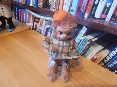 VERY NICE 1950's   WIND UP  MECHANICAL PAINTER MONKEY