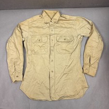 Vintage US Military Shirt Mens 15.5 Khaki 50s Uniform Twill Distressed Flaw