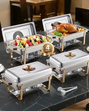 2 Pack Rectangle Chafing Dish Buffet Set Fullsize Pan Stainless Steel VEVOR UK