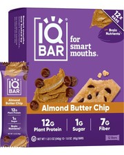 IQBAR Clean Plant Protein Bars - Almond Butter Chip - 12 Count - Keto, Vegan,