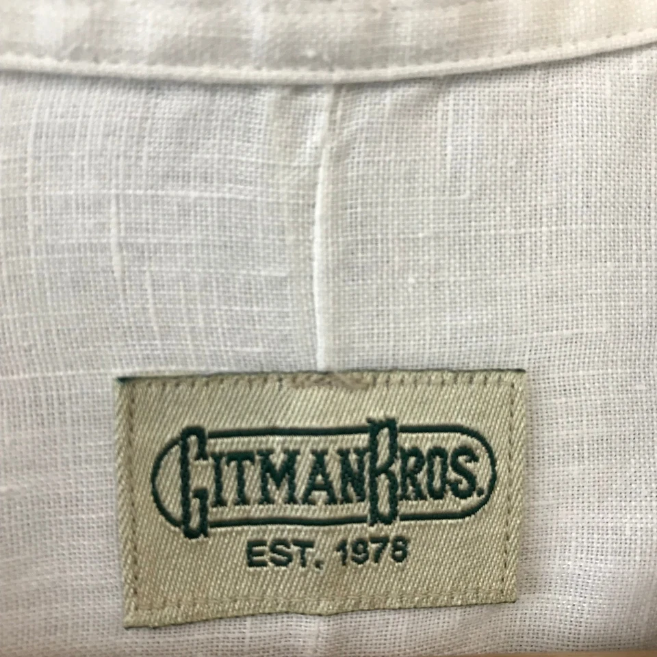 Camisa Gitman Bros. Blanca de Lino con Botones para Hombres Manga Larga Informal Hecha en EE. UU. L Foto 4 de 4