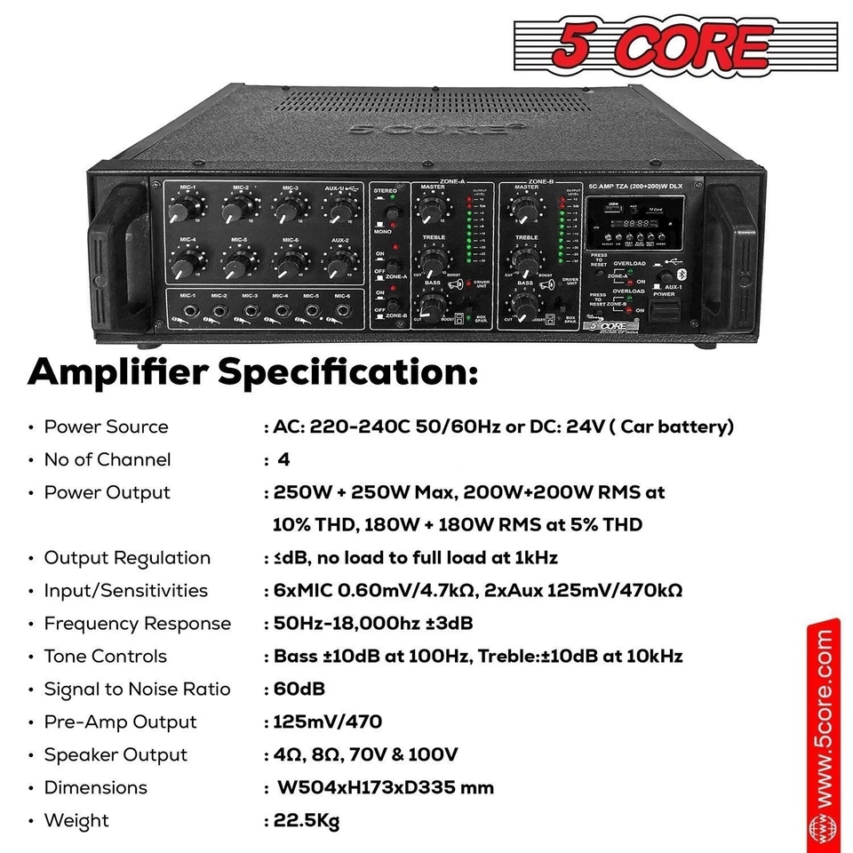 5 Core 500W Home Audio Amplifier PA DJ Sound System AMP USB AUX FM Mic Input - Image 2 of 4