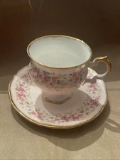 Gorgeous Footed Elizabethan Pink  W/ Pink Roses Teacup Snd Saucer