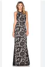 ALICE + OLIVIA  Adel Side Cutout Gown Floral Lace Black Sleeveless Formal S