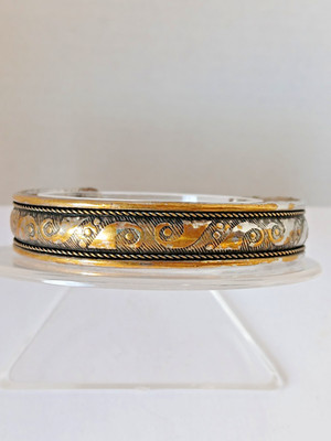 Vintage Gold Tone & Silver Tone Engraved Open Cuff Bracelet 1/2'' Wide Boho