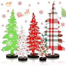 Best BBTO 5 Pcs Christmas Decorations Wooden Tree Table Decor Rustic Decorative