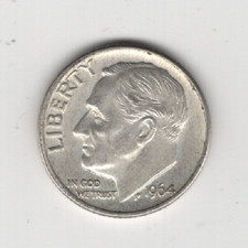 1964 D 10¢ DIME 90% SILVER TEN CENTS DENVER MINT UNITED STATES OF AMERICA USA