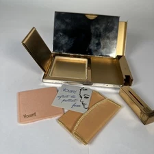 Vintage Volupte 1950's Brass Compact For Pressed Powder Lipstick Carry Case