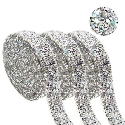 3 Yards Resin Rhinestone Ribbon，0.4 Inche Self-Adhesive Resin Silver AB