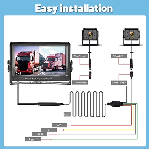 9" 1080P DVR BSD Monitor Dual Backup Camera 2 Split Screen for Truck/Trailer/Bus - Picture 10 of 13