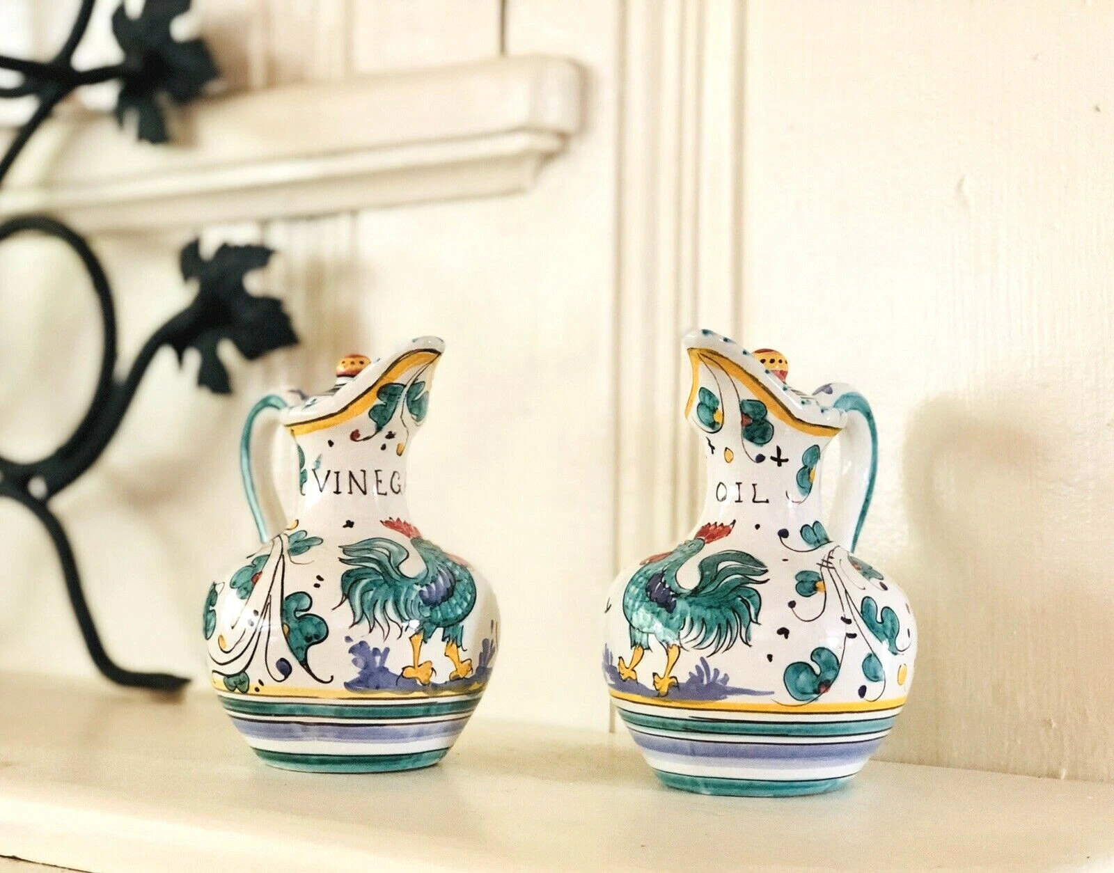Vintage Deruta 5" Oil & Vinegar Dispensers With Lids! Roosters Porcelain Italy!
Opens in a new windo