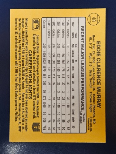 Tarjetas de béisbol 1978-1996 Eddie Murray HOF Baltimore Orioles tú eliges - Imagen 39 de 51