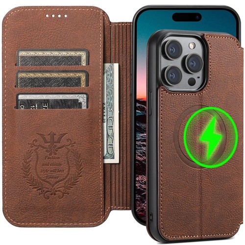 Retro Leather Flip Magnetic Wireless Case For iPhone 14 Pro Max 13 Wallet Cover - Picture 1 of 27