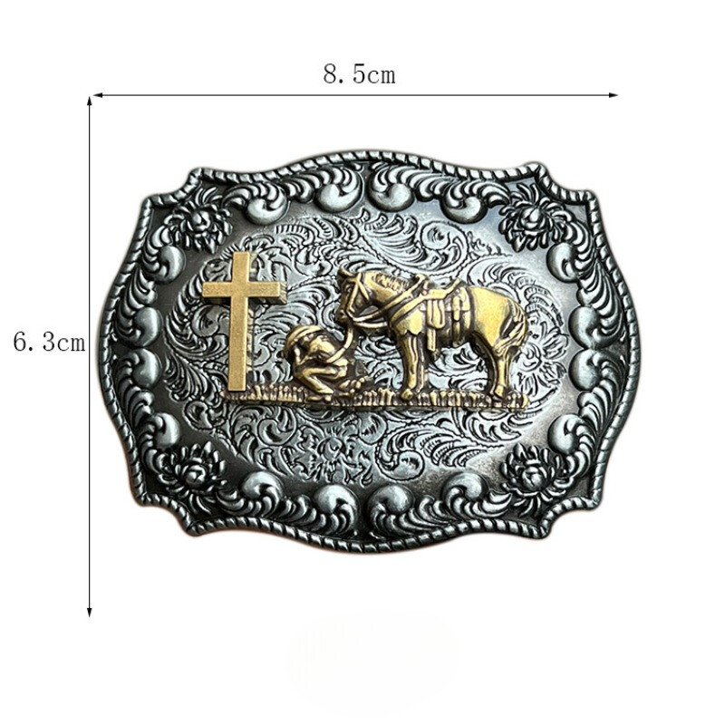 Cross Horse and Prayer Western Cowboy Belt Buckle Fits 1.5in 