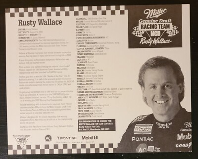 1993 RUSTY WALLACE NASCAR #2 MGD PONTIAC GRAND PRIX 8 × 10 HERO