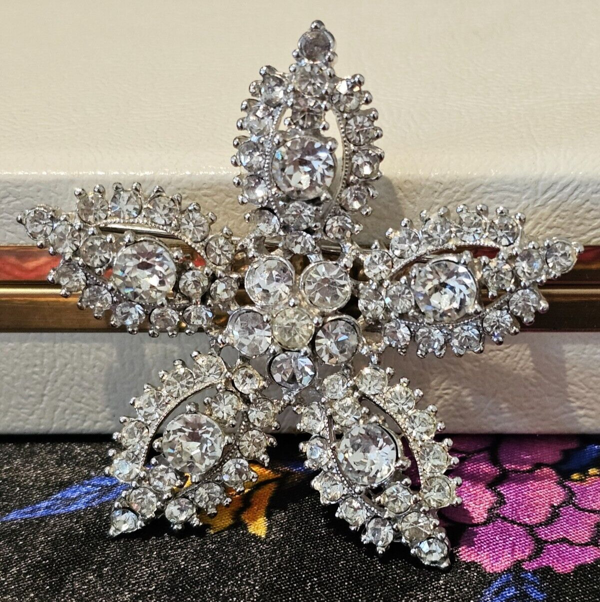 Signed Bogoff Vintage Star Clear Rhinestone Brooc… - image 3