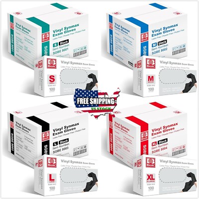 1000Pcs Black Synmax Medical Disposable Vinyl Exam Gloves,Latex & Powder-Free