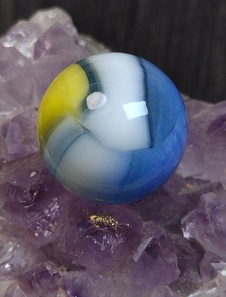 5/8" FANCY Tiger Eye Blue & Yellow Vitro Collectible Vintage Marbles .62" NM-