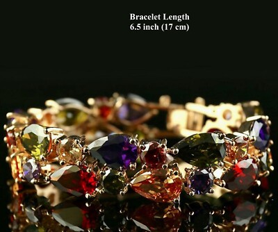 18k Gold Filled Multicolor Tennis Necklace Bracelet made w Swarovski Crystal