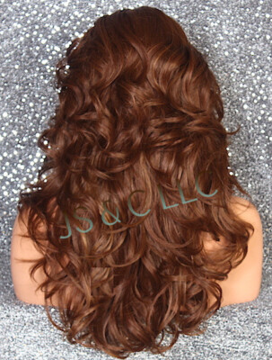 Human hair blend auburn color wig Human hair blend Full Wig Auburn mix Wavy Bang Heat OK  main image 3