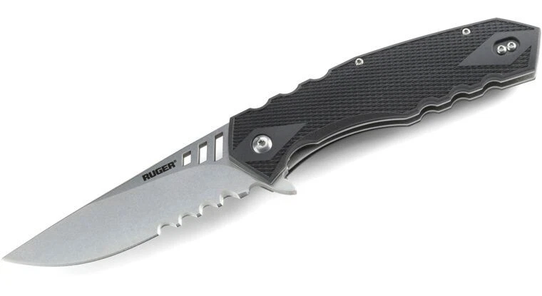 CRKT R1702 Ruger Follow-Through Folding Knife, Combo Edge Stonewashed