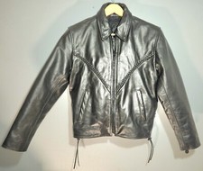 Leather King Leather Biker Moto Jacket Medium Black Zipout Liner Braided Lace Up