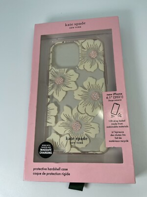 Kate Spade Hardshell Case for iPhone 13 pro 6.1'' Hollyhock Floral stone clear