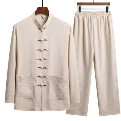 Herren Chinesisch Griffzapfen Anzug Tai-Chi Kung Fu Lang Hemd Und Hose Uniform