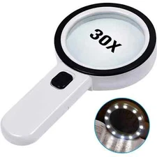 Handheld Magnifier Magnifying Glass W/12 LED Lights 30X Double Glass Magnifier