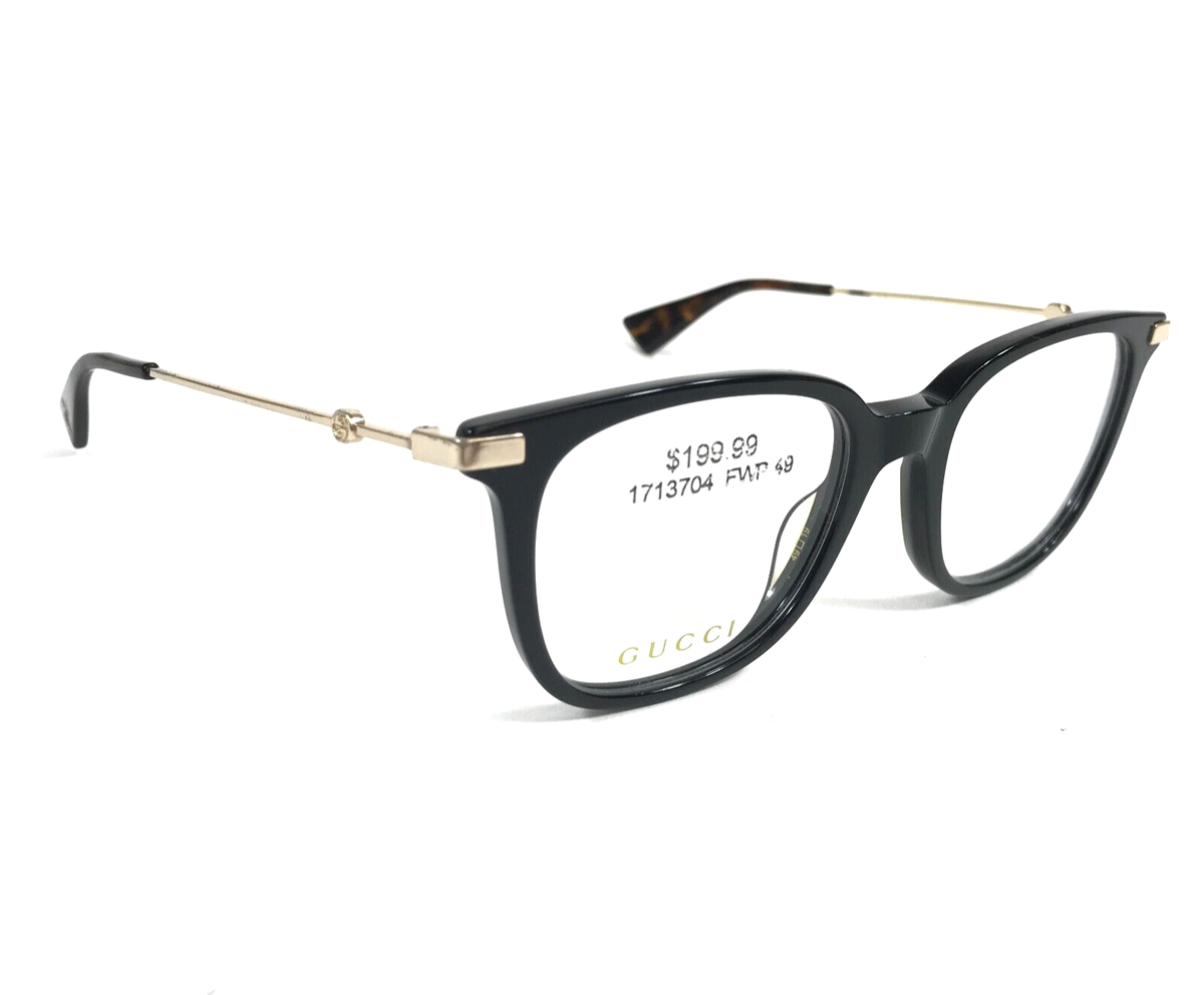 Gucci Eyeglasses Frames GG0110OZ 001 Black Gold Logos Square Gucci Eyeglasses Frames GG0110OZ 001 Black Gold Logos Square
