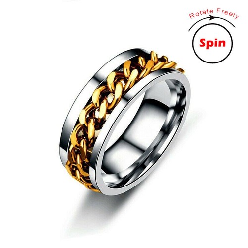 Anti-anxiety Spinner 35 Designs Fidget Rotating Stainless Steel Rings Band Black - Picture 8 of 36