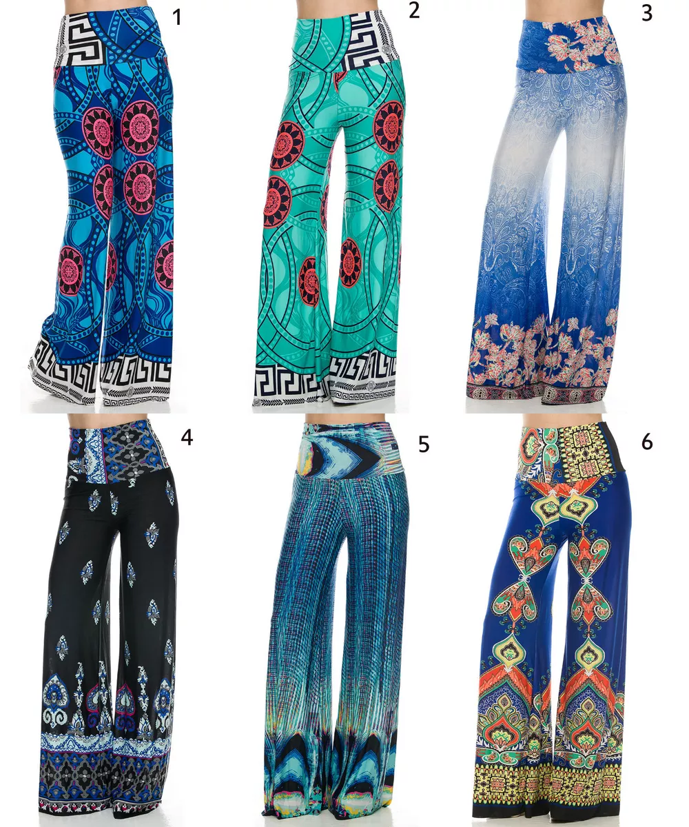 Palazzo pants border print wide leg Pant yoga casual party high waist S M L