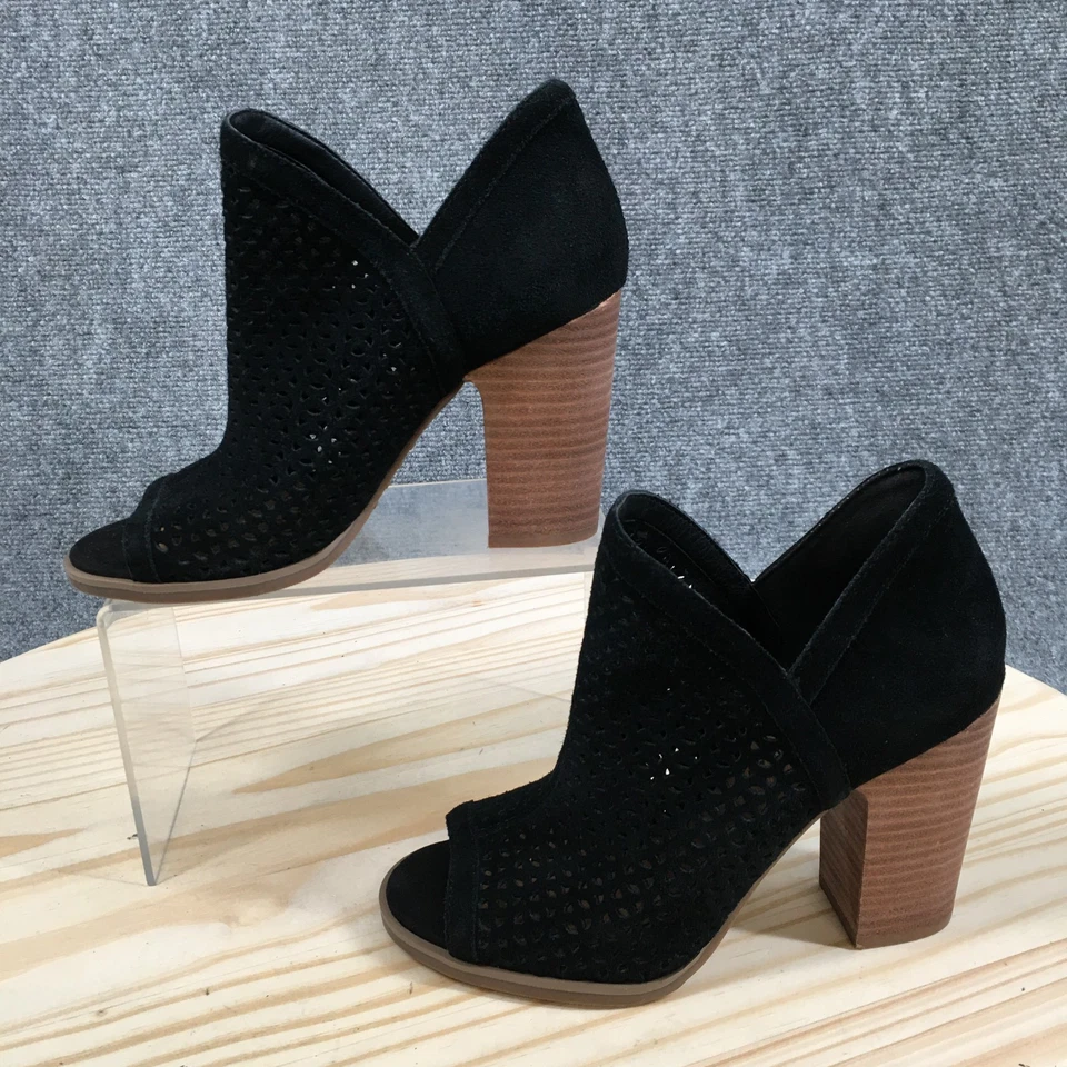 Botas Lucky Brand para mujer 5 M Livey botín cuero negro punta abierta tobillo bloque Foto 2 de 4