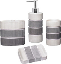 4Pc Modern Line Modern Bathroom Accessories Set Modern Soap Dispenser, Tumbler,