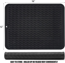 Silicone Dish Drying Mat, Non-Slip Easy Clean Sink Mat Large Heat-resistant D...