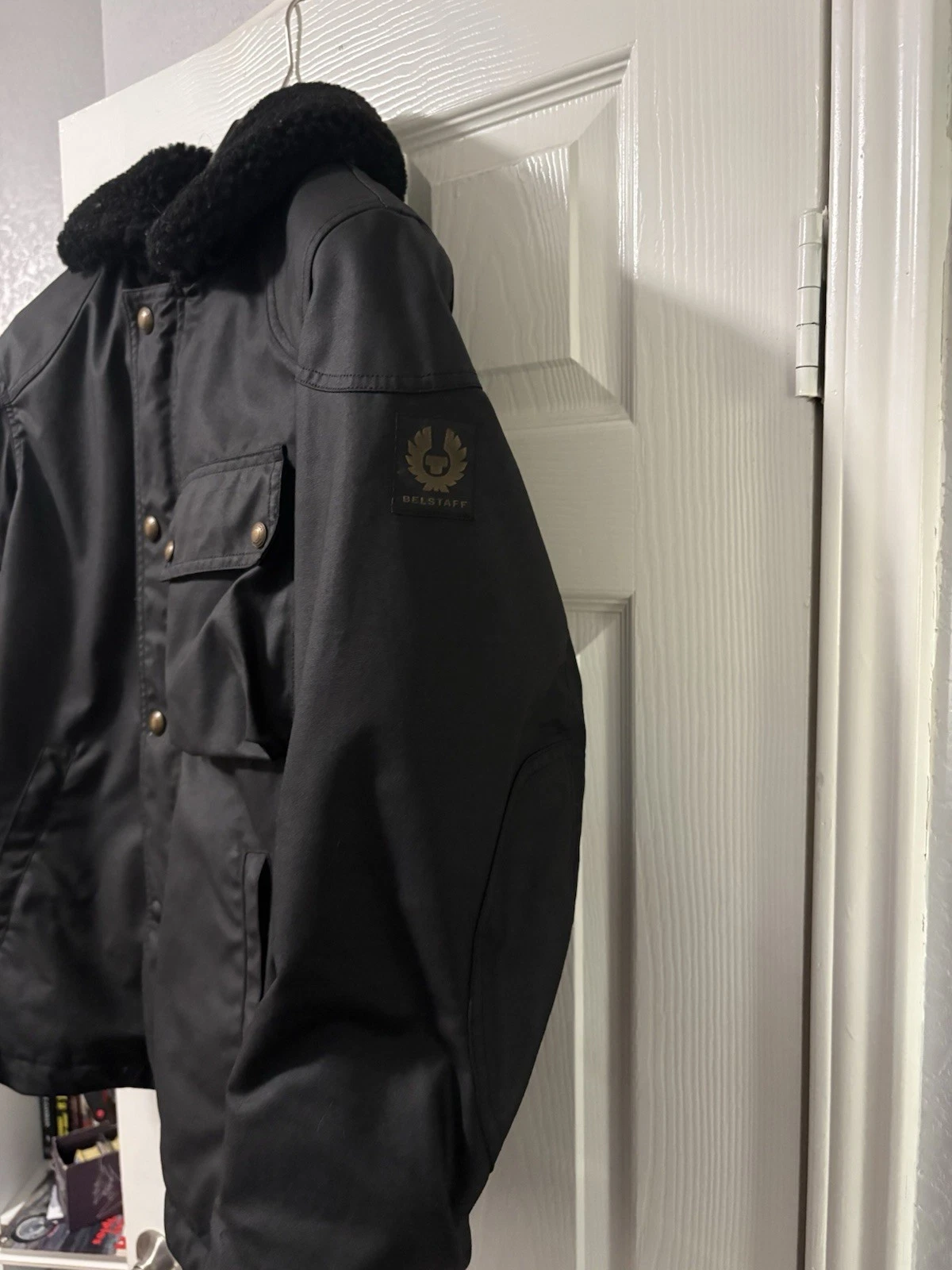 Belstaff Convoy Men’s Bomber Jacket L Black Cotton Twill Lined Zip/Button image 2