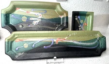 Pottery Serving Trays Stoneware - Set of 3, Tray Set Green K Le Sueur