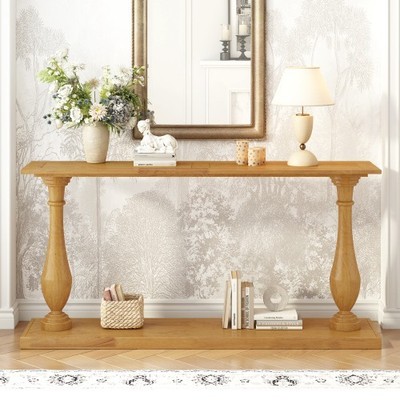 U_STYLE Vintage Sofa Table Pine Veneer Modern Narrow Entryway Table Space-Saving